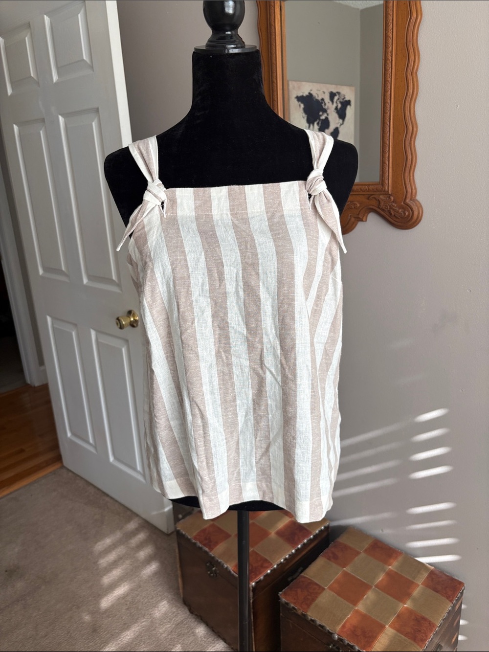 LC Lauren Conrad Beige and Cream Striped Tie-Shoulder Tank
